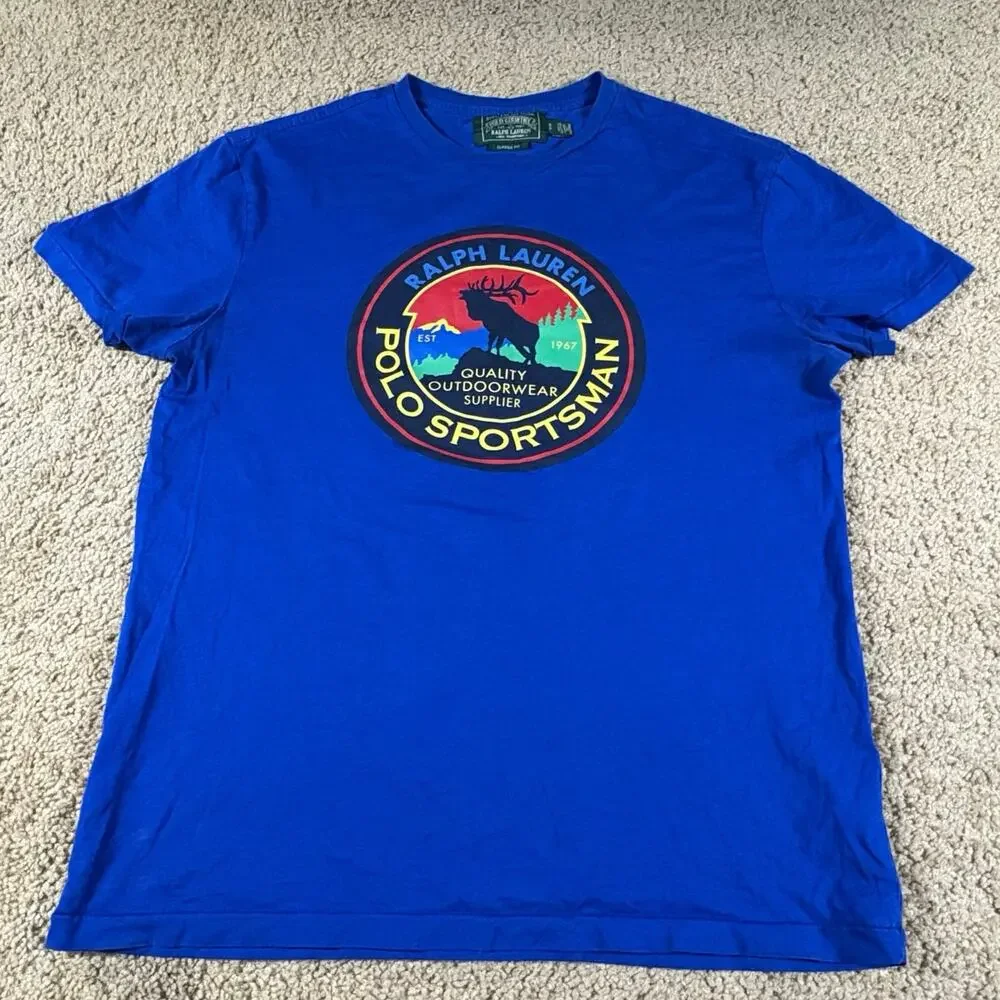 Polo Ralph Lauren Country Sportsman Blue T Shirt Mens Size SP Graphic‎ Tee